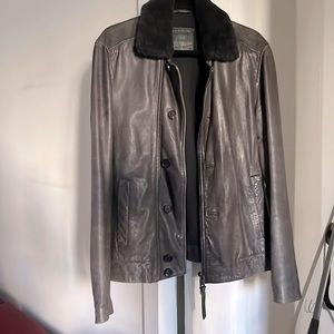 All Saints Leather Sherpa Collar Jacket